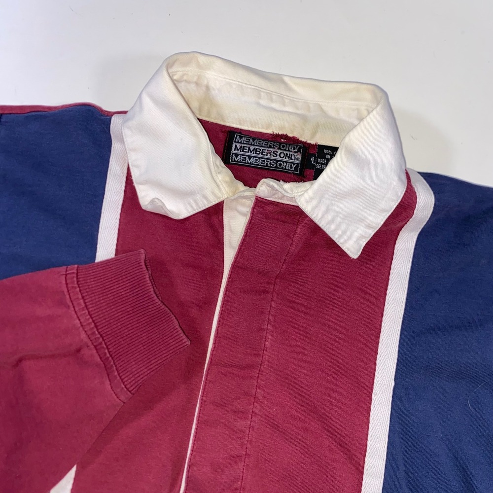 Vintage Members Only Mens Large Rugby Shirt Colorblock Burgundy Navy Green 90s